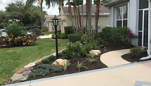 Front landscaping with touch of silver